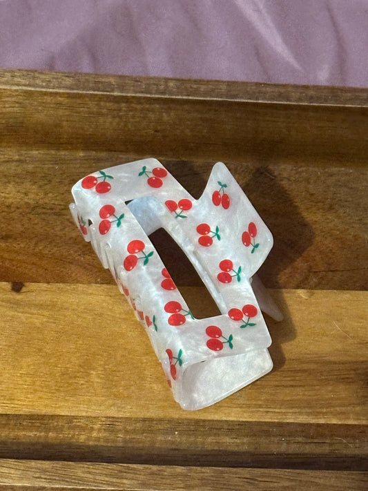 Jumbo Cherry Rectangle Claw Clip